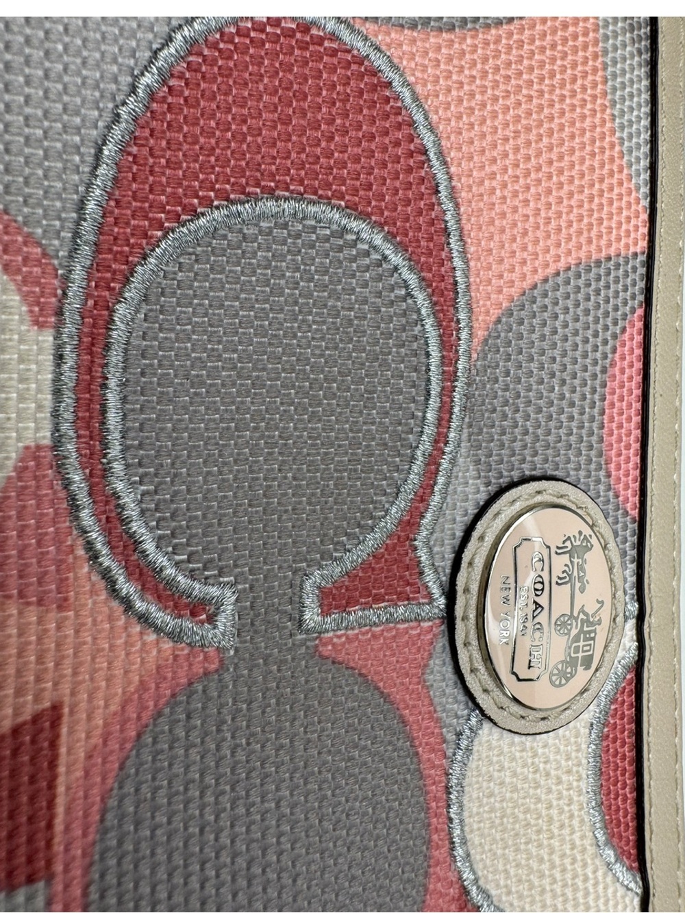 Coach Op Art Pink Gray Woven Fabric Y2K Wallet - Picture 2 of 16
